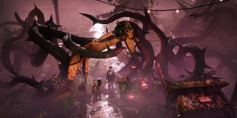 Exploring eerie, overgrown ruins with thorns and fog in the TTRPG-inspired game Mutant Year Zero