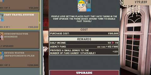 Fast travel upgrade in promise mascot agency