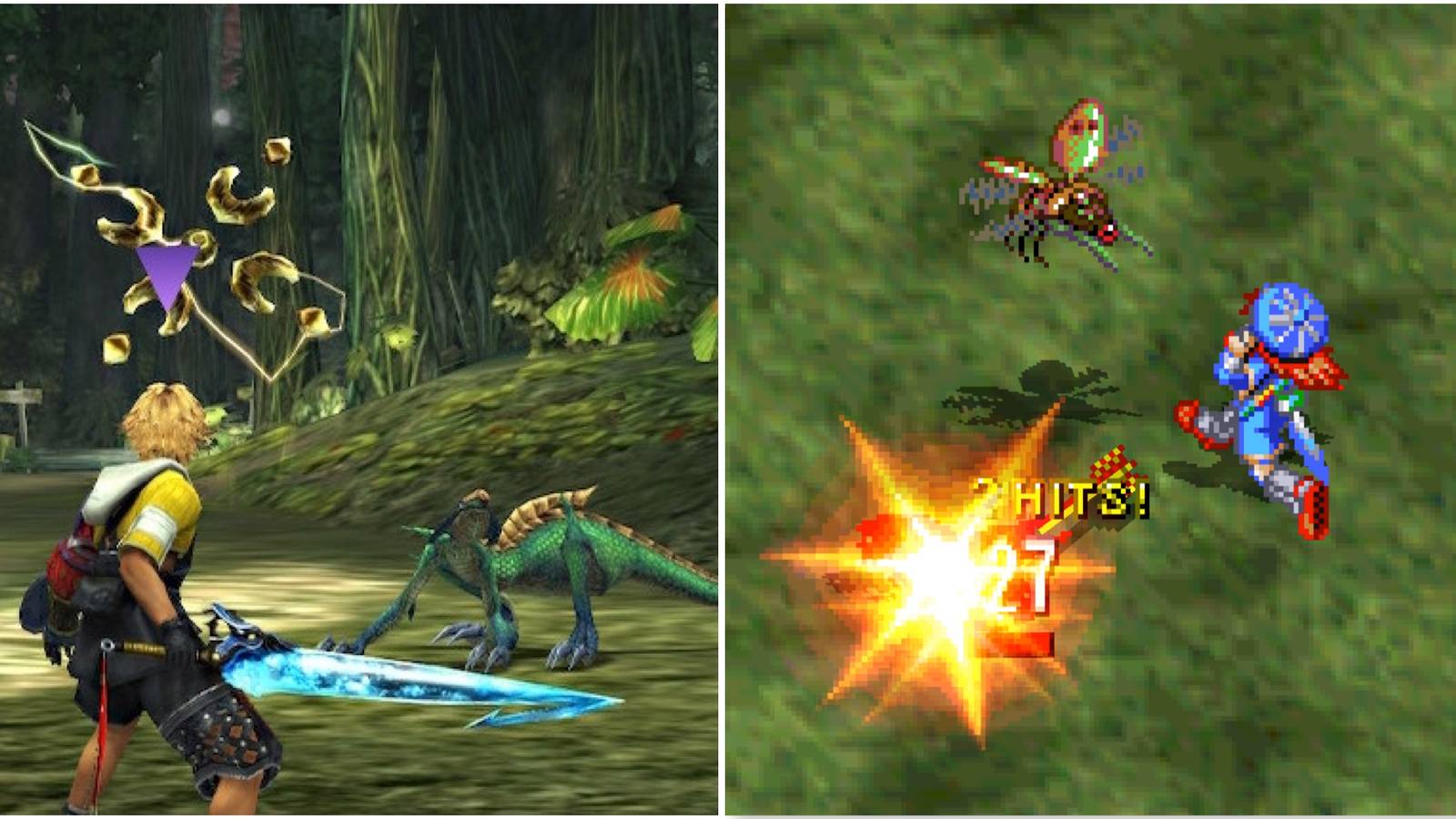 Fighting a battle in Final Fantasy 10 and Grandia