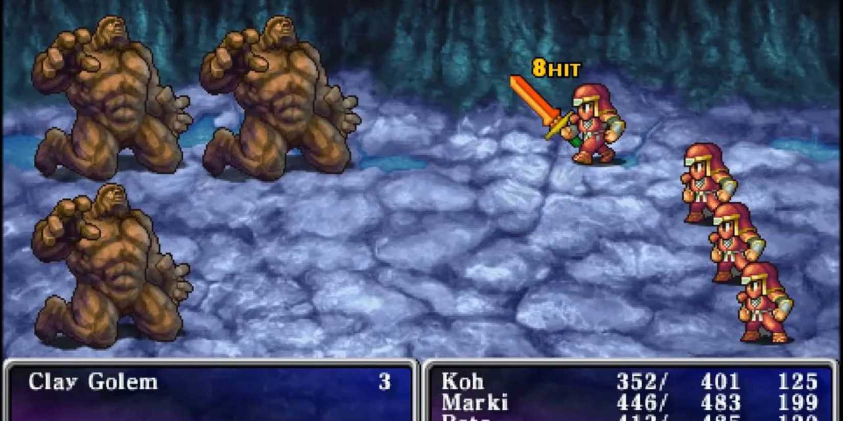Fighting a monster as a party of ninjas in Final Fantasy-1