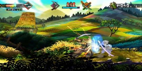 Fighting an enemy in Muramasa Rebirth