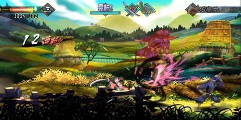 Fighting an enemy using double swords in Muramasa Rebirth