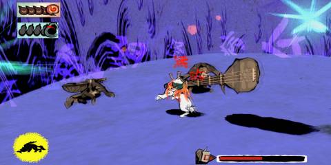 Fighting enemies in Okami