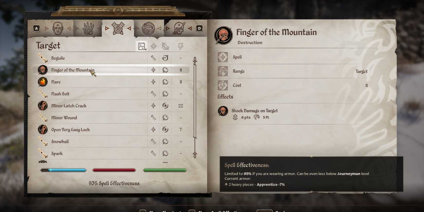 fingers of the mountain spell description in the elder scrolls 4 oblivion remastered