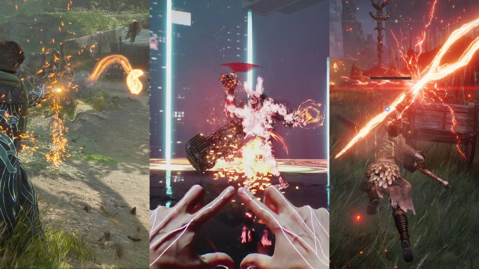 Hogwarts Legacy on left, ghostwire tokyo in centre and elden ring on right