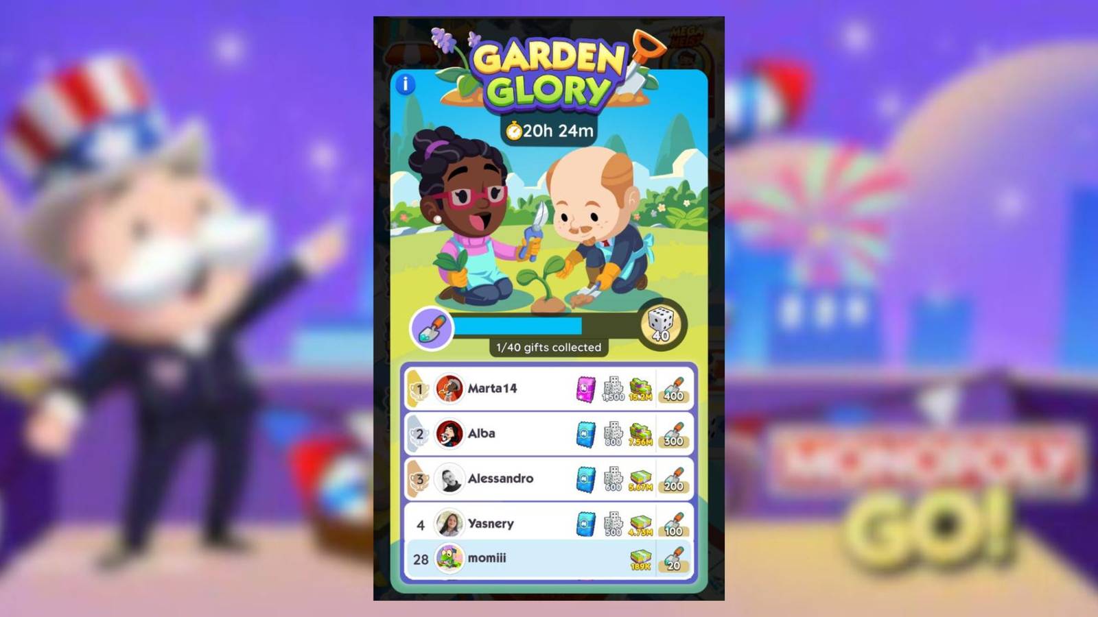 garden glory monopoly go