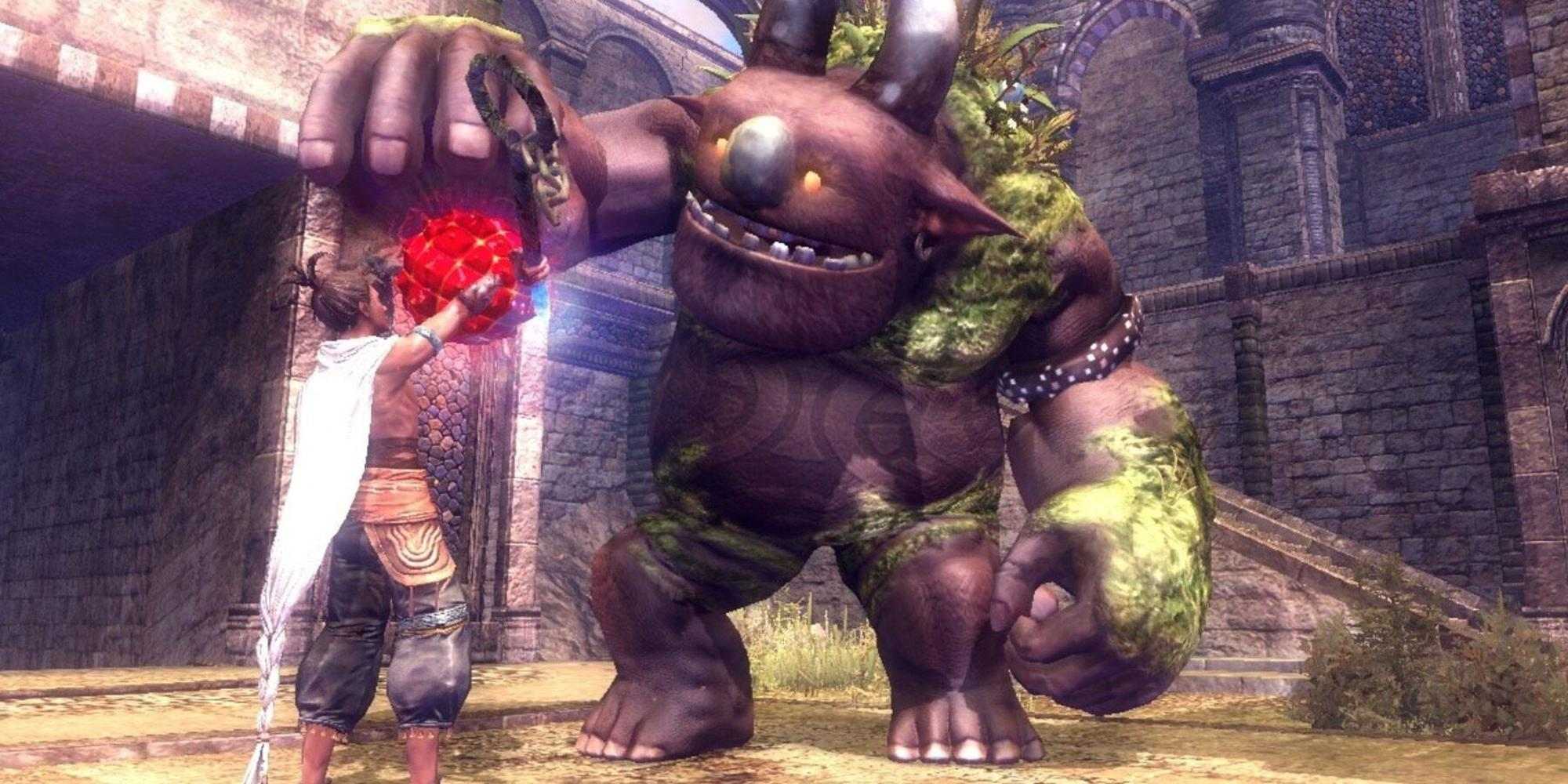 Giving Majin a red orb in Majin and the Forsaken Kingdom