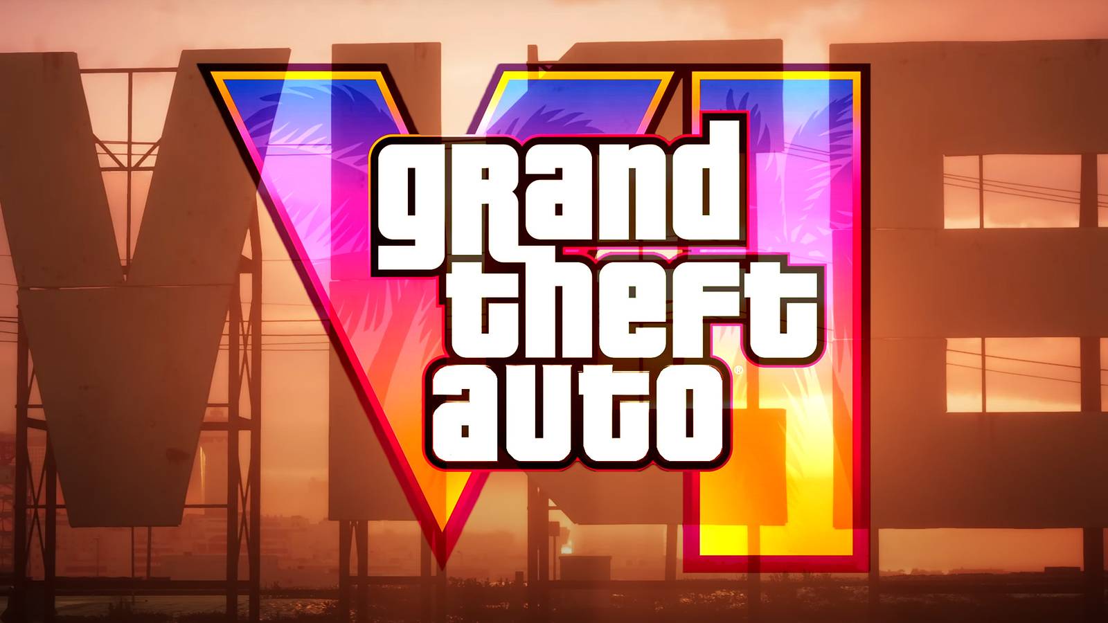 Grand Theft Auto 6 VI logo in front of trailer 1 Vice sign