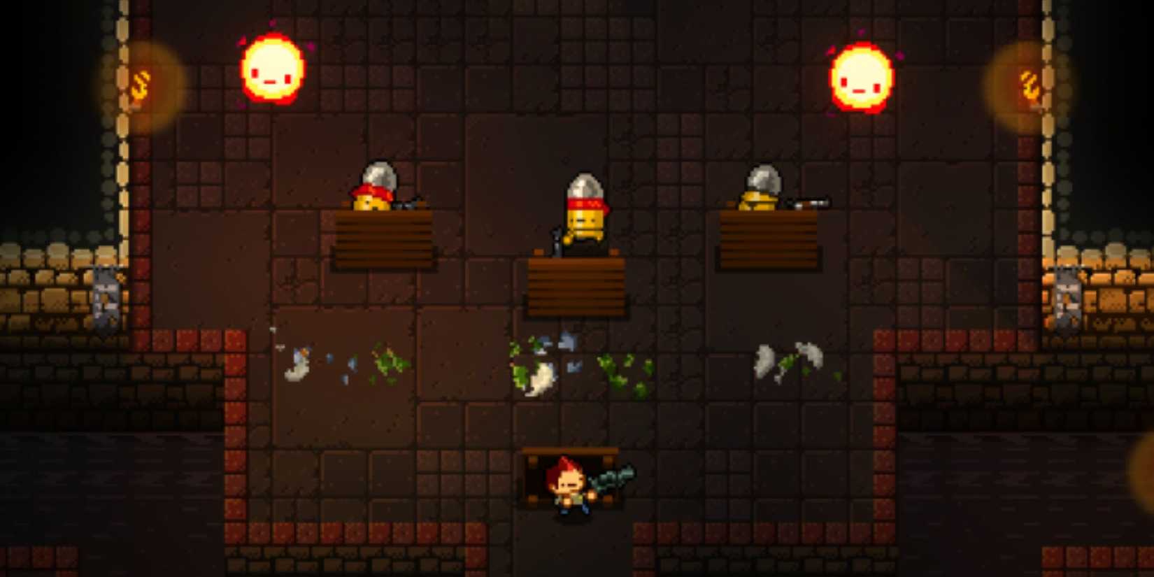 Pilot taking cover behind a table