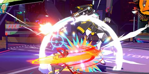 Chai fighting an enemy in Hi-Fi Rush