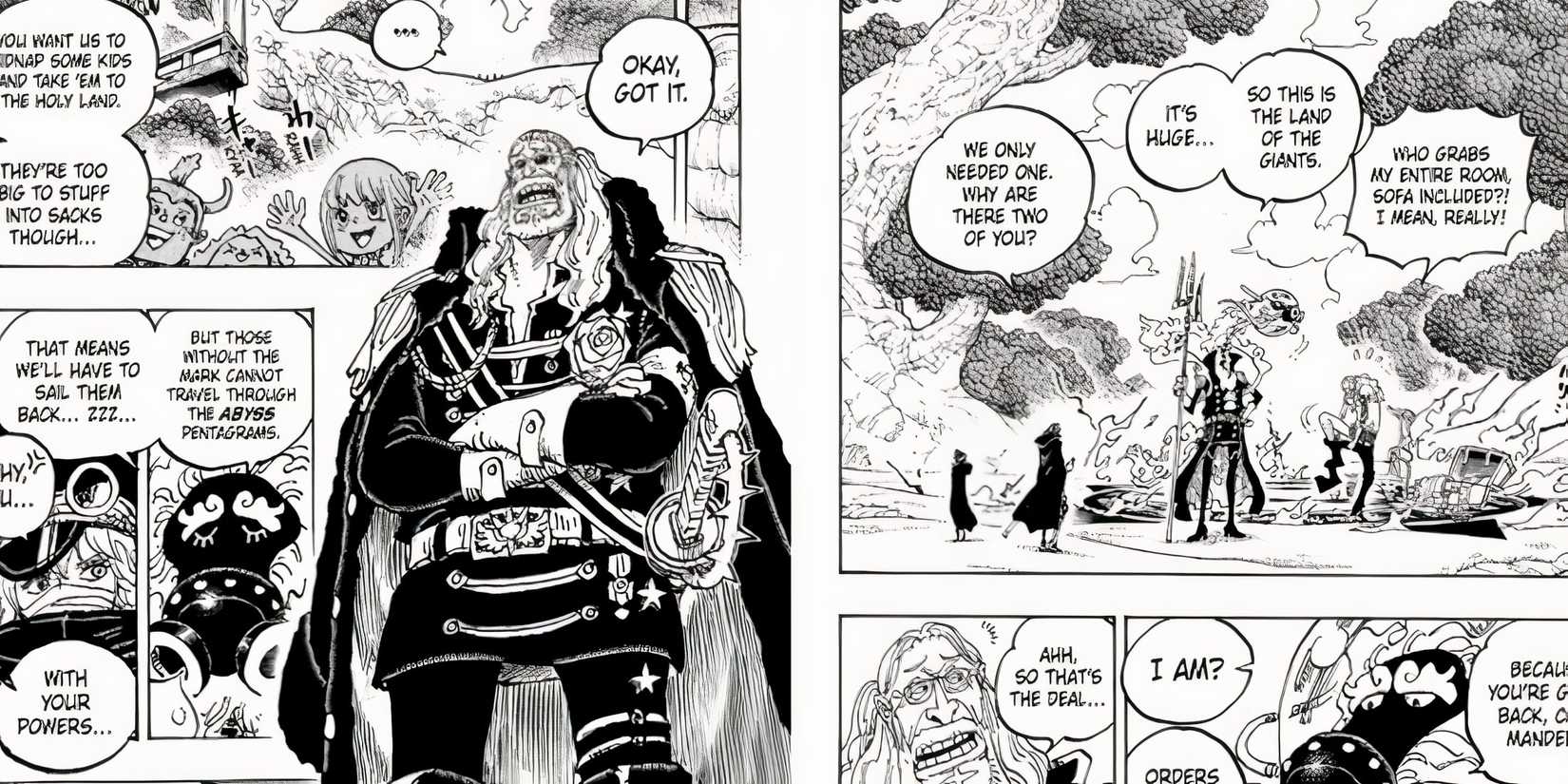 St. Sommers is speaking in the One Piece manga.