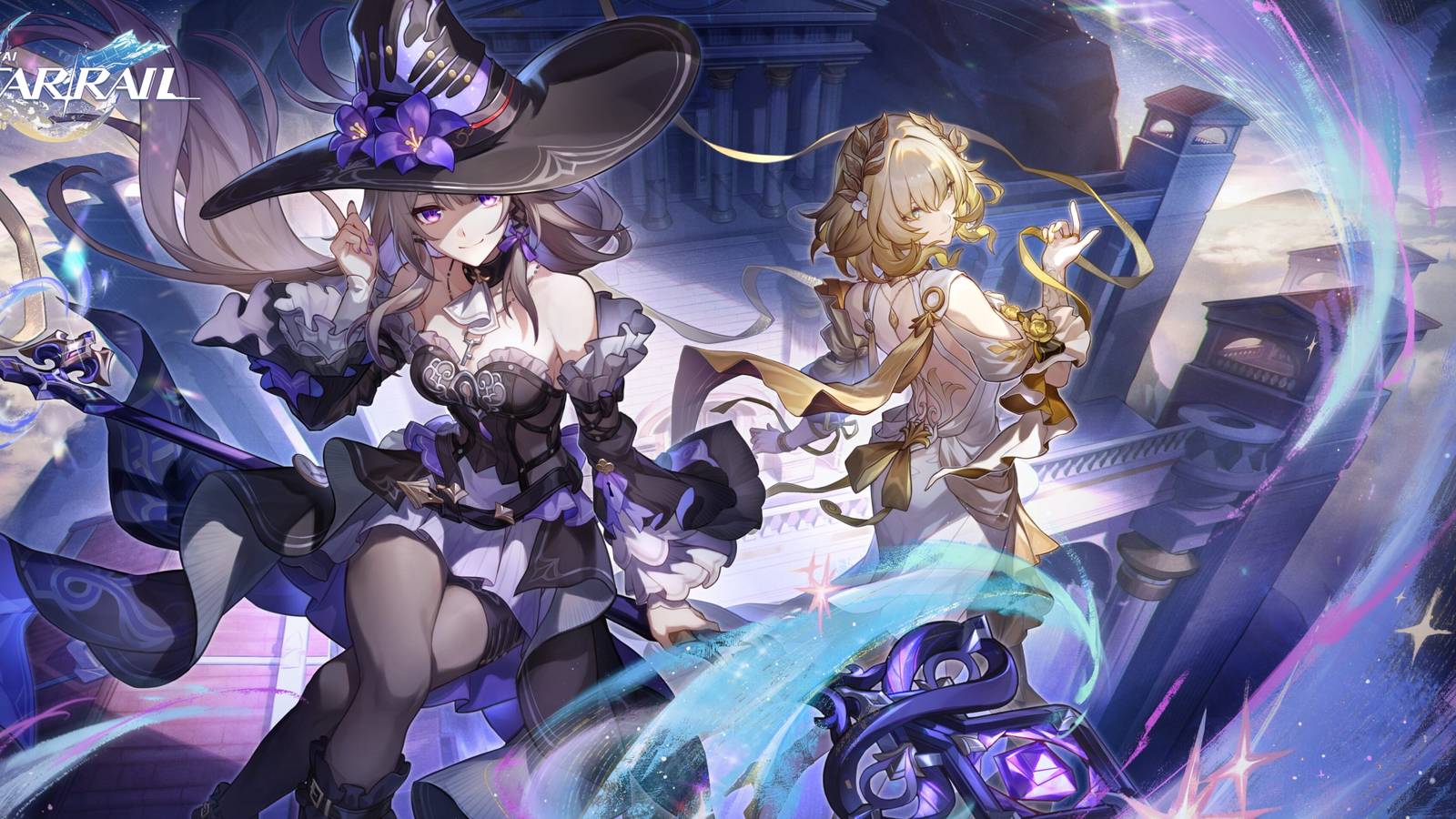 A key visual for Honkai: Star Rail showing The Herta and Aglaea