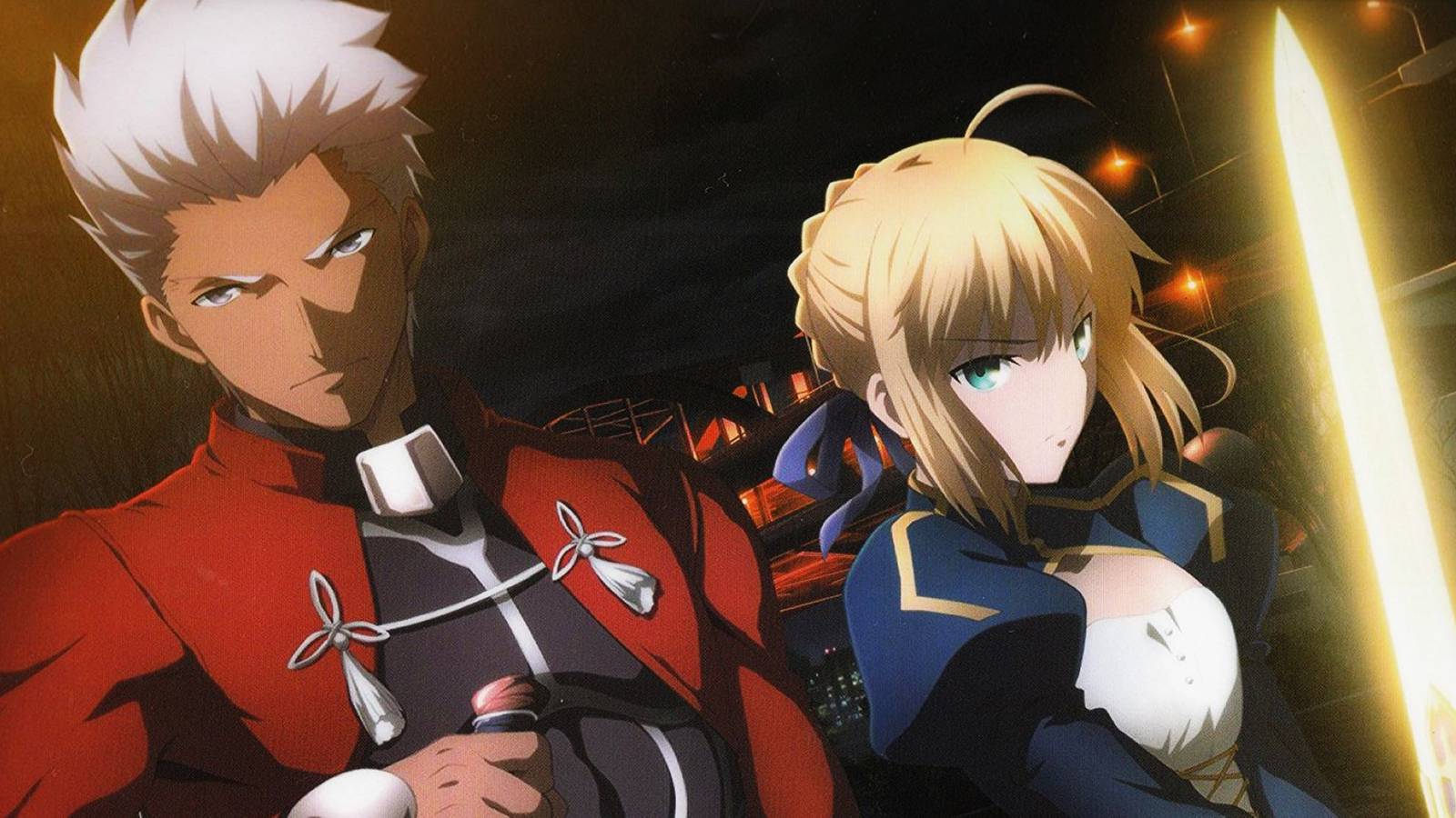 archer and saber from fate/stay night wielding weapons
