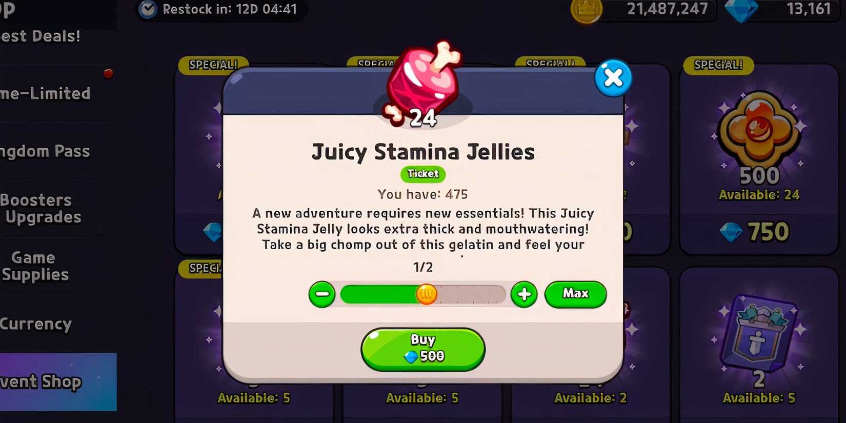 how to get more juicy stamina jellies