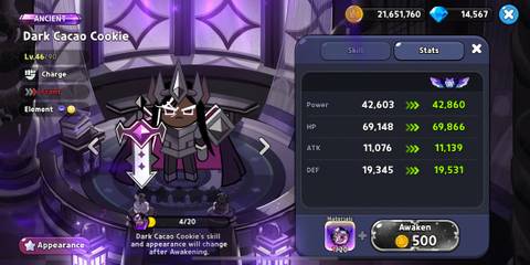 how to increase dark cacao cookie's power  in cookie run kingdom