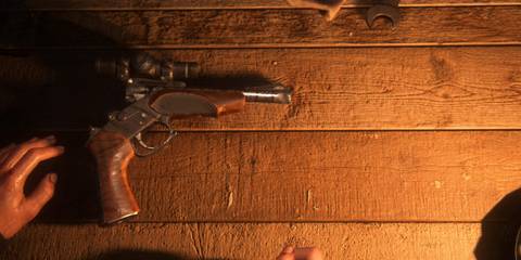 hunting pistol on a workbench