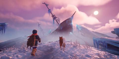 ikuma frozen compass boy and dog looking at ship