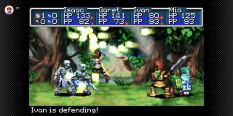Isaac attacking skeleton enemies - Golden Sun