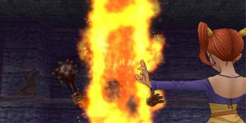 Jessica hitting an enemy with a fire spell - Dragon Quest 8