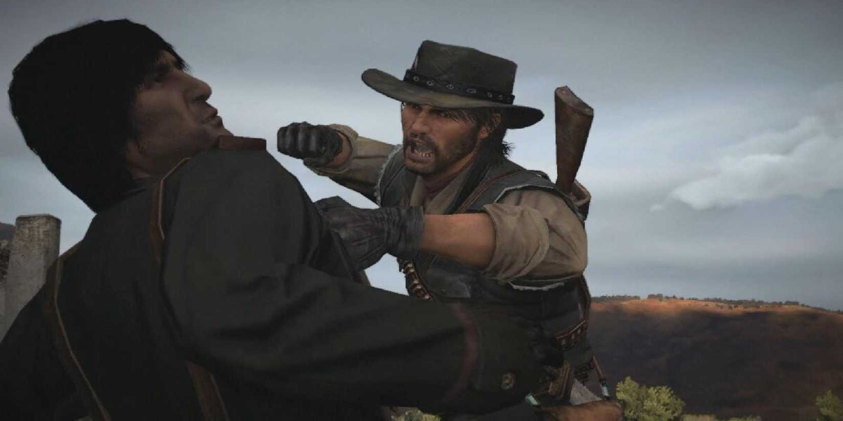 John Marston punching Captain De Santa in Captain De Santas Downfall mission in Red Dead Redemption