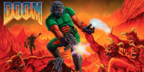 Key Art From Doom Showing Doomguy Killing Enemies In An Action Pose