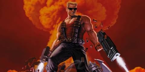 Key Art From Duke Nukem 3D Showing Duke Nukem Killing Enemies In An Action Pose
