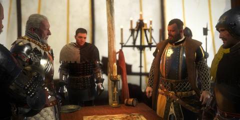 kingdom come deliverance characters discussing over a table