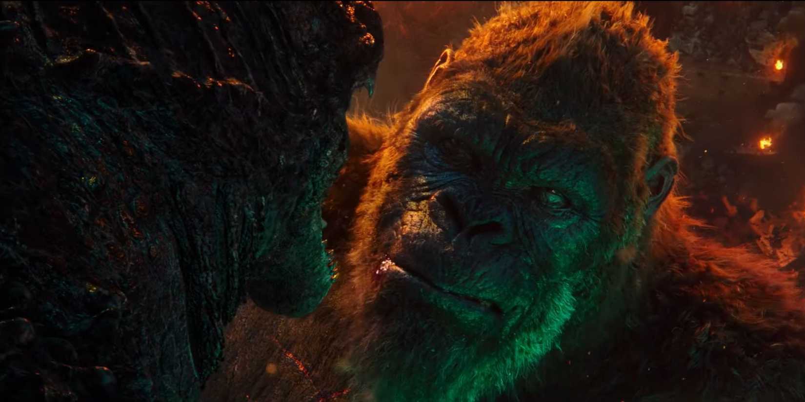 Kong Stands his Ground as Godzilla Roars in his Face in Godzilla vs Kong (2021)
