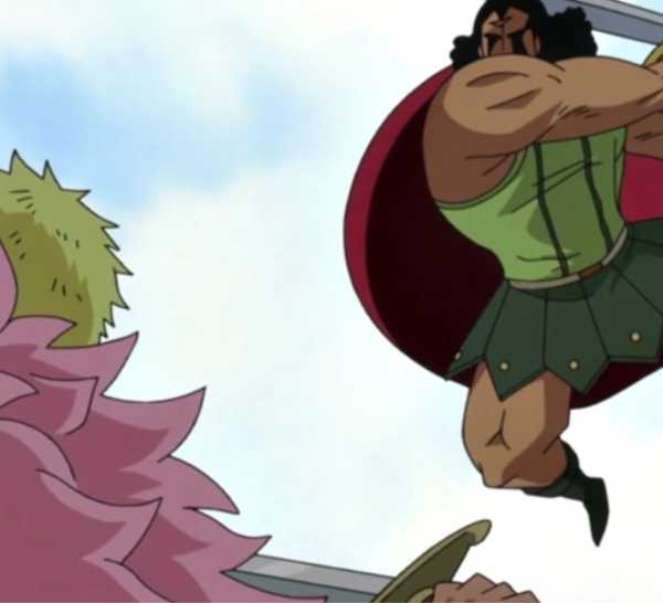 Kyros cuts his own leg and attacks Doflamingo.