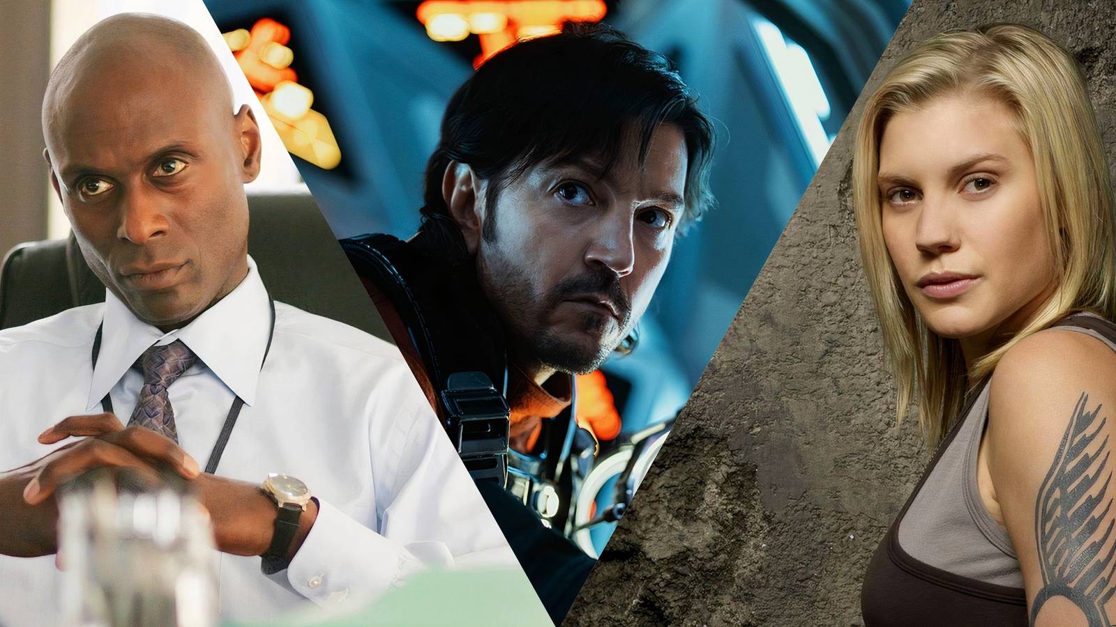 Lance Reddick as Cedric Daniels in The Wire, Diego Luna as Cassian Andor in Andor, and Katee Sackhoff as Starbuck in Battlestar Galactica