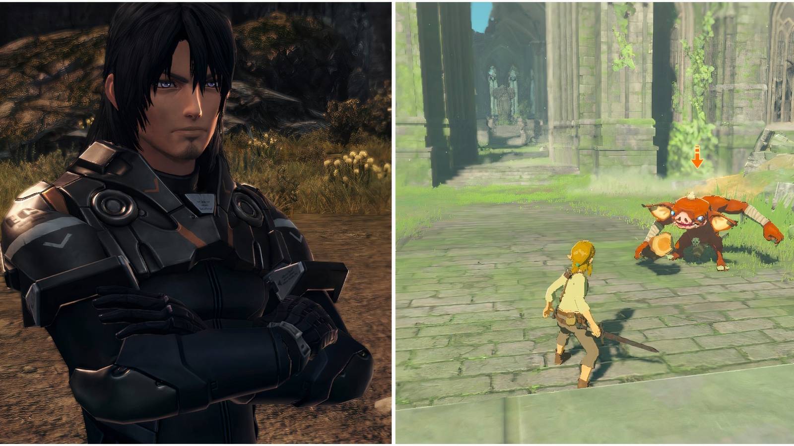 Lao in Xenoblade Chronicles X and Fighting a Moblin in The Legend Of Zelda Breath Of The Wild