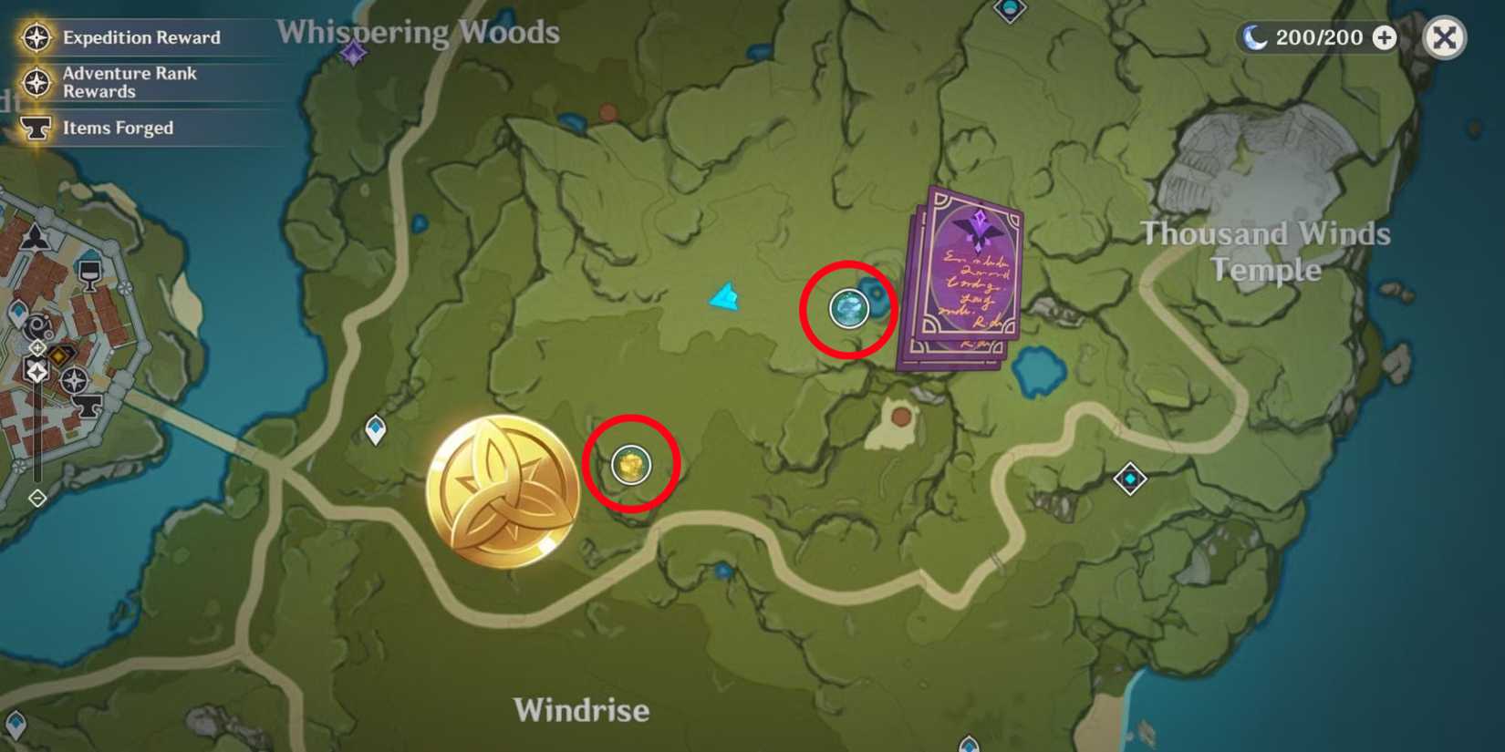 Ley Line Outcrops on Mondstadt's map in Genshin Impact-1