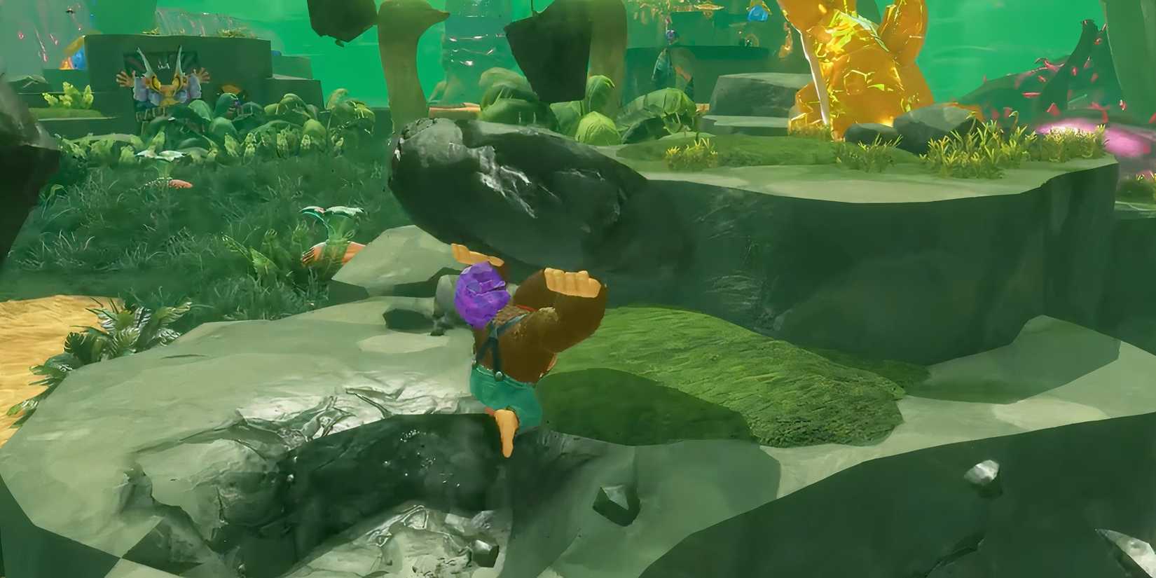 Lifting a rock in Donkey Kong Bananza