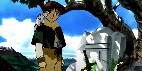 Lunar Remastered Collection Alex and Nall standing Dyne's memorial