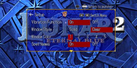 Lunar Remastered Collection Eternal Blue menu settings