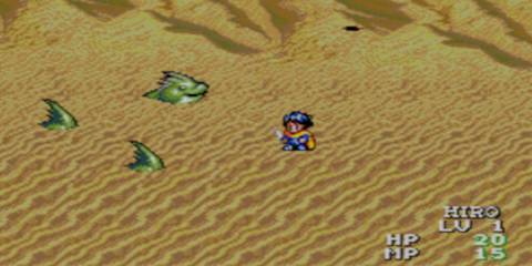 Lunar Silver Star Eternal Blue Hiro fighting a sand shark