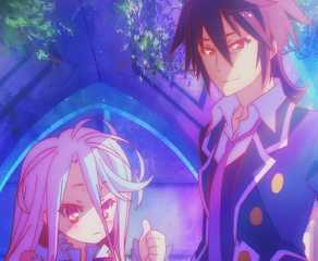 main characters of no game no life standing in an alleyway smiling.