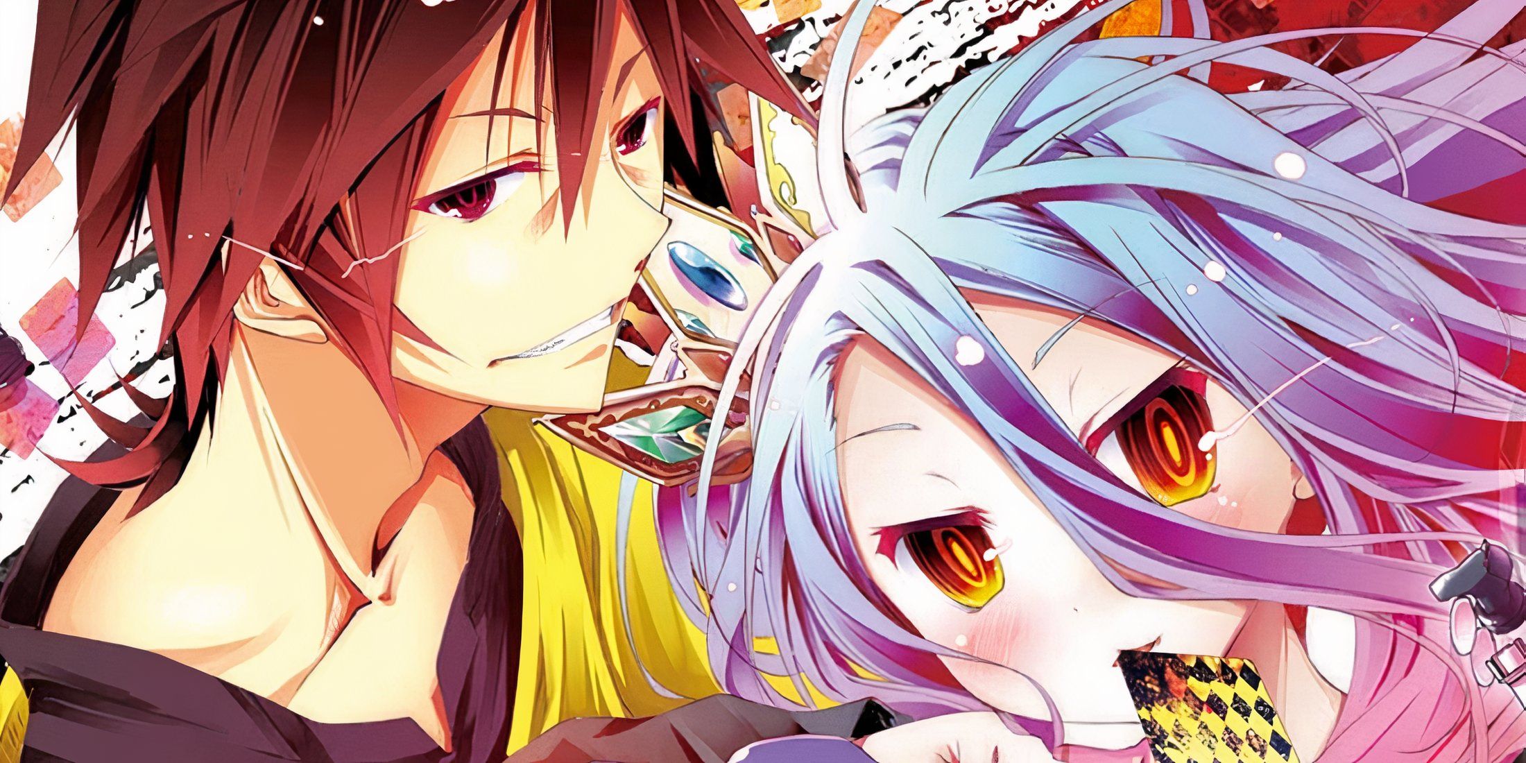 Los personajes principales en la portada de Shiro y Sora no hay juego sin vida.