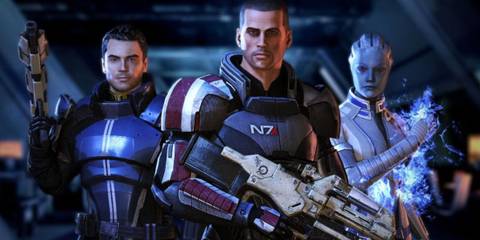 Commander Shepard and two companions
