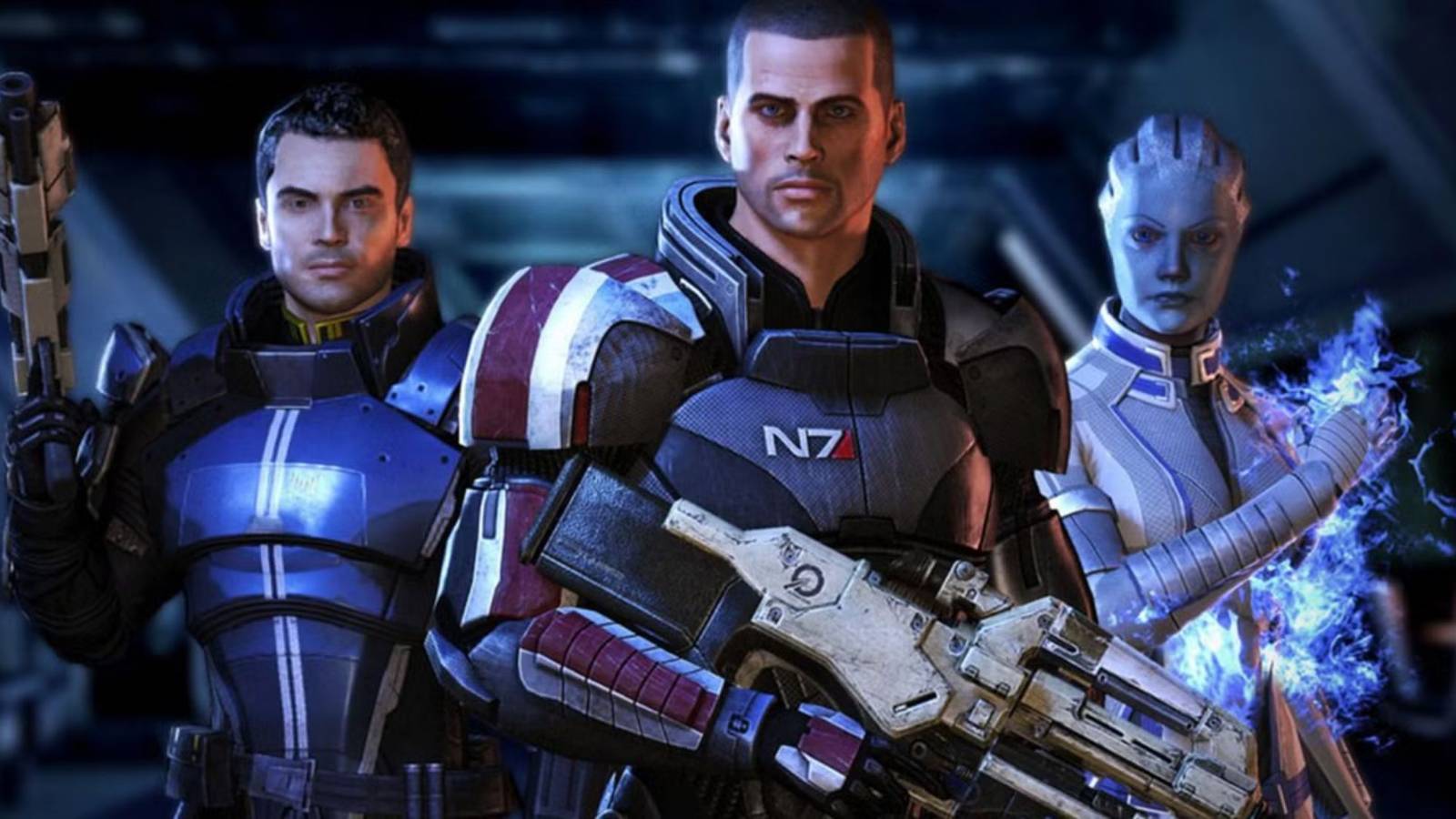 Commander Shepard and two companions