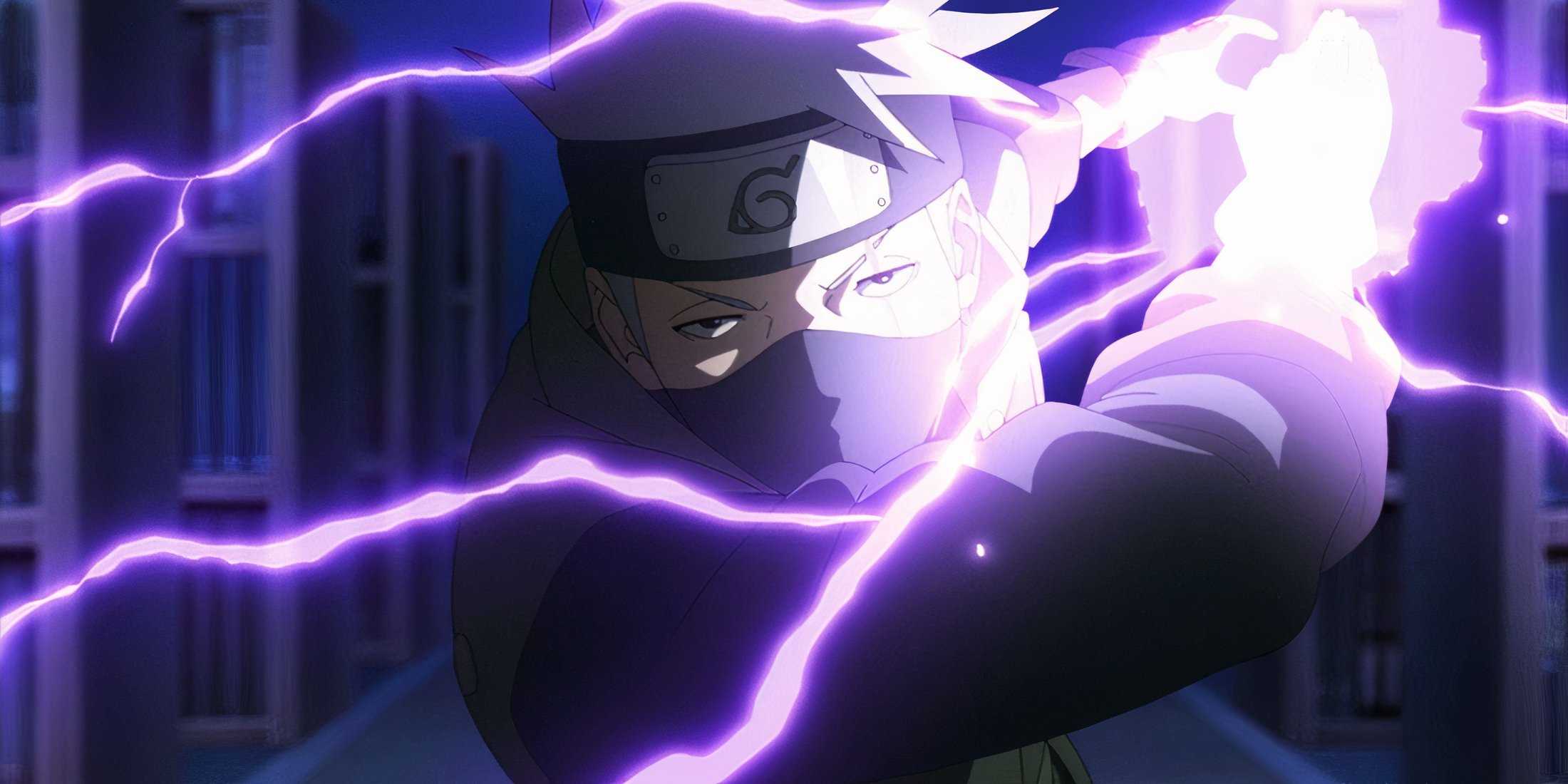 Kakashi uses his Purple Lightning jutsu against Koji Kashin in Boruto.