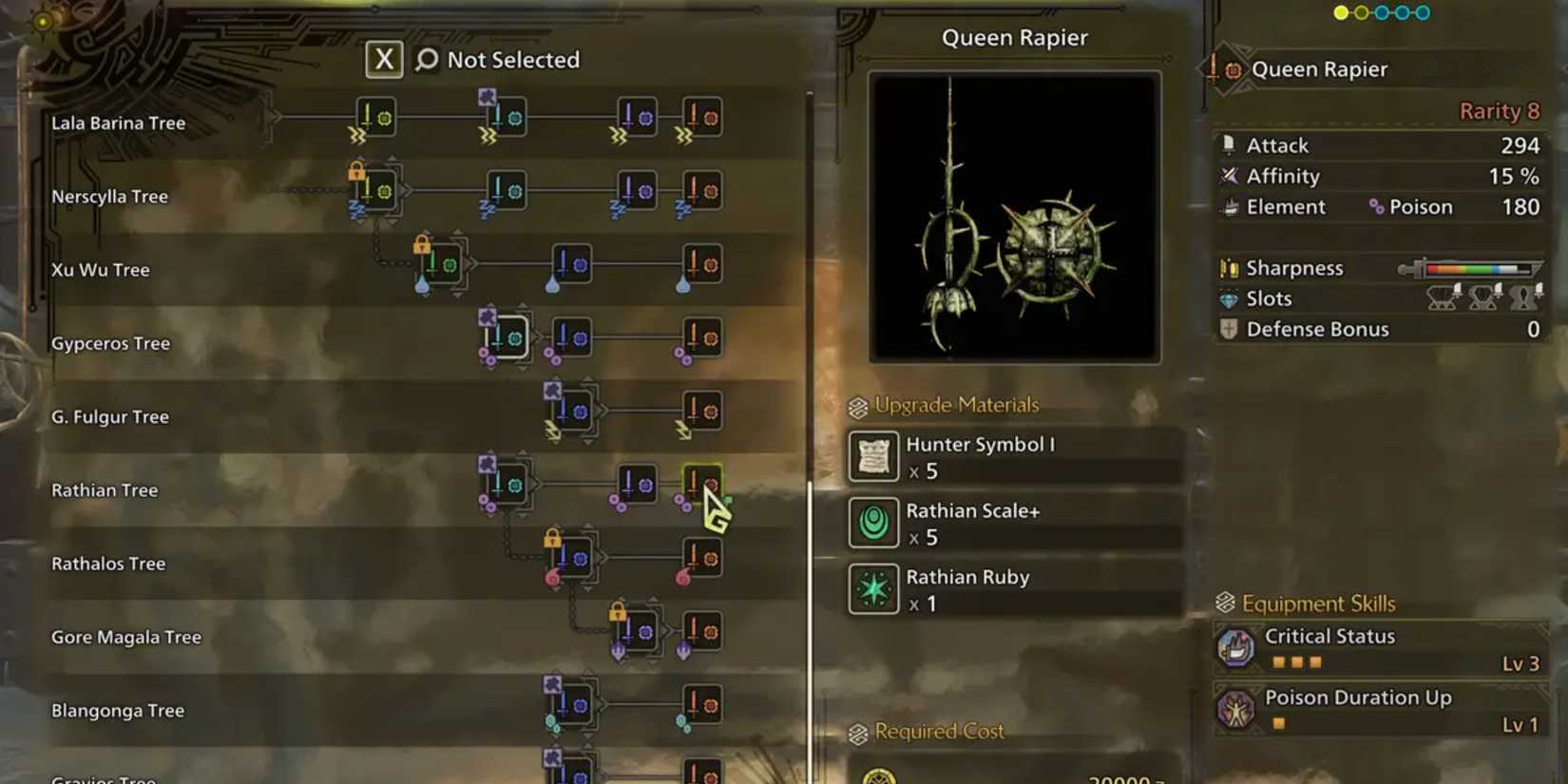 Queen Rapier specs in a weapon tree from Monster Hunter Wilds