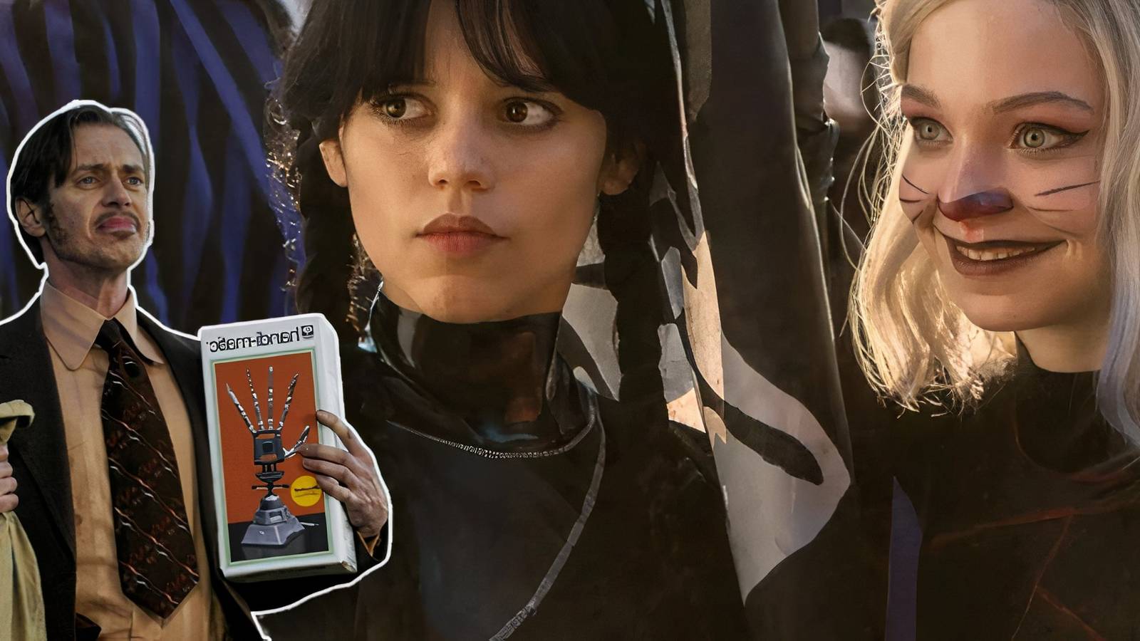 Steve Buscemi with Wednesday and Enid from Wednesday.