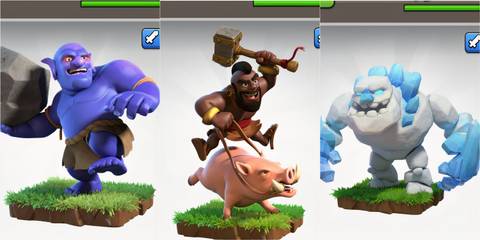 Bowler, Hog rider, Ice Golem