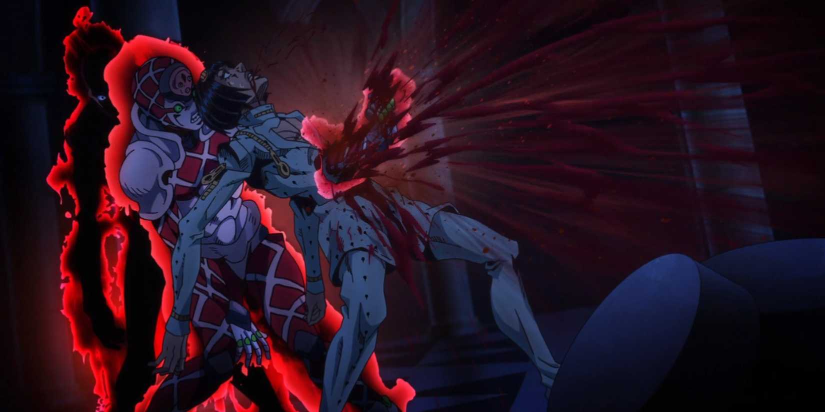 Diavolo punches Bruno Bucciarati in JoJo's Bizarre Adventure