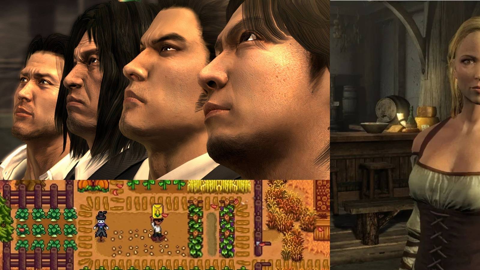 Yakuza 0, Skyrim, Stardew Valley