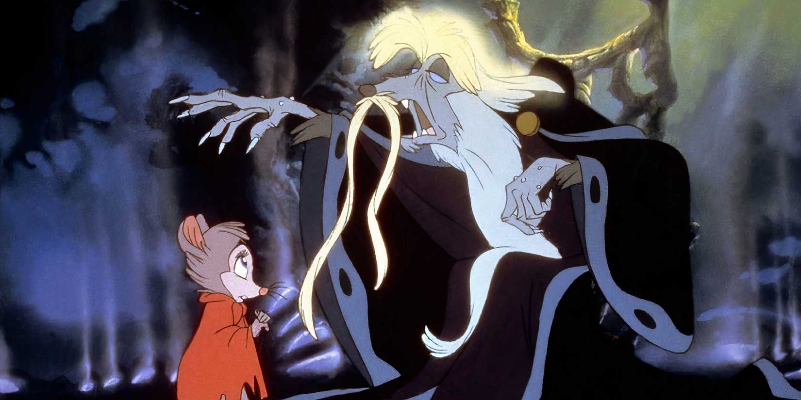 10 Best Animated Movies of the 80s, Ranked a mouse looks scared near a mystical rat