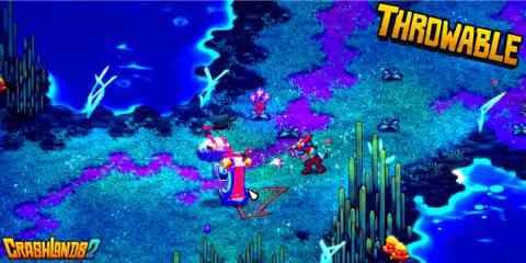 Using a throwable weapon in Crashlands 2