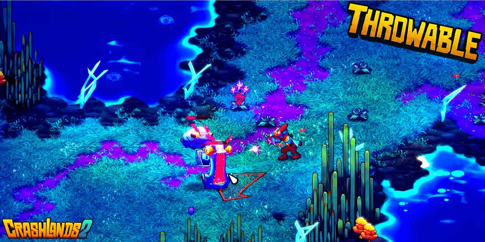 Using a throwable weapon in Crashlands 2