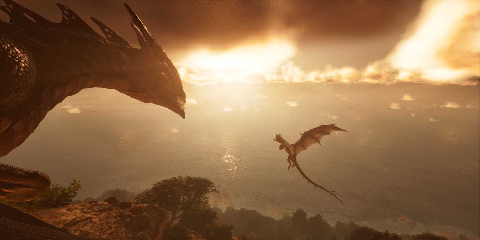 Ark Survival Evolved: Lightning Wyvern looking out into the distance at another Wyvern